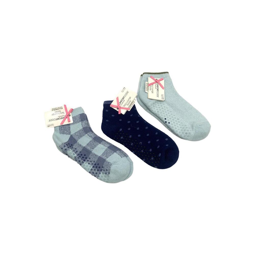 Comfort Code Women's 3-pack Terry Anklet Lounge Socks Plaid/Blue/Turq